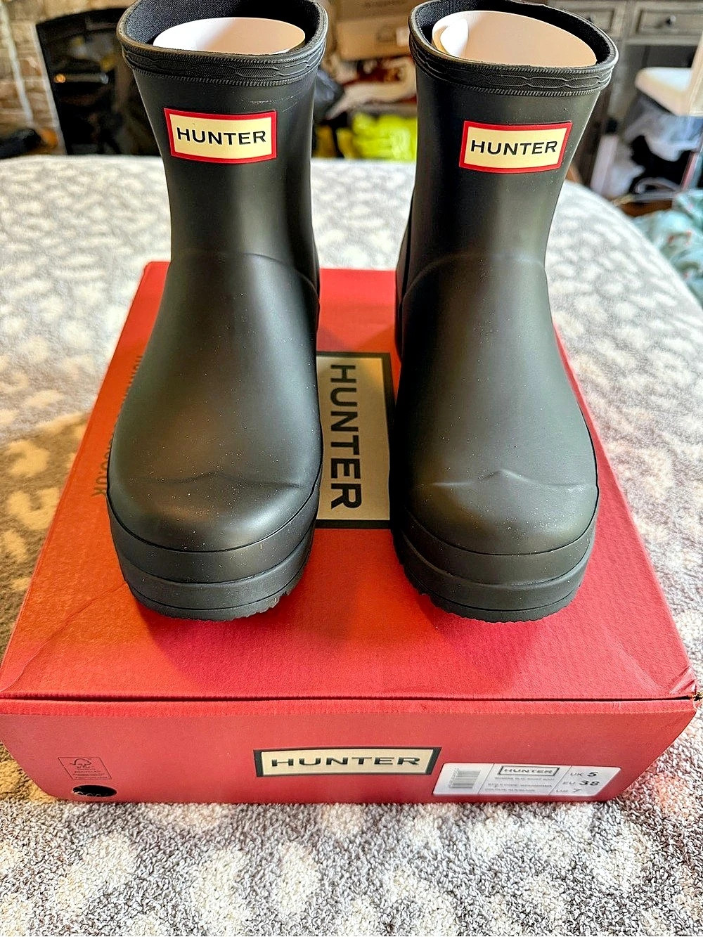 Hunter Play Short Boot Women's Black Rain Boots US 7 NWT